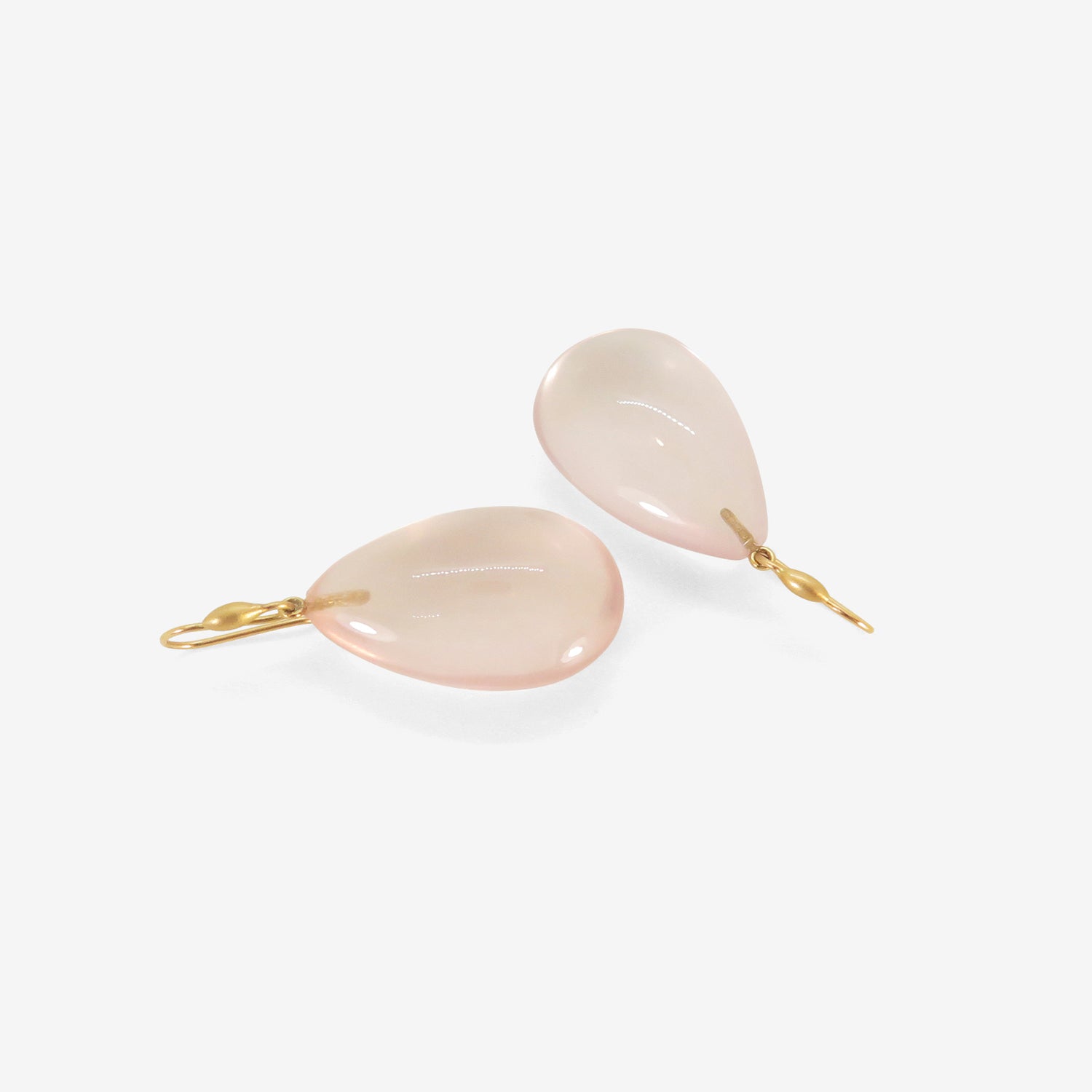 TED MUEHLING 14K & ROSE QUARTZ HAND-CUT TEARDROP EARRINGS