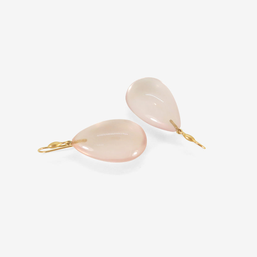 TED MUEHLING 14K & ROSE QUARTZ HAND-CUT TEARDROP EARRINGS