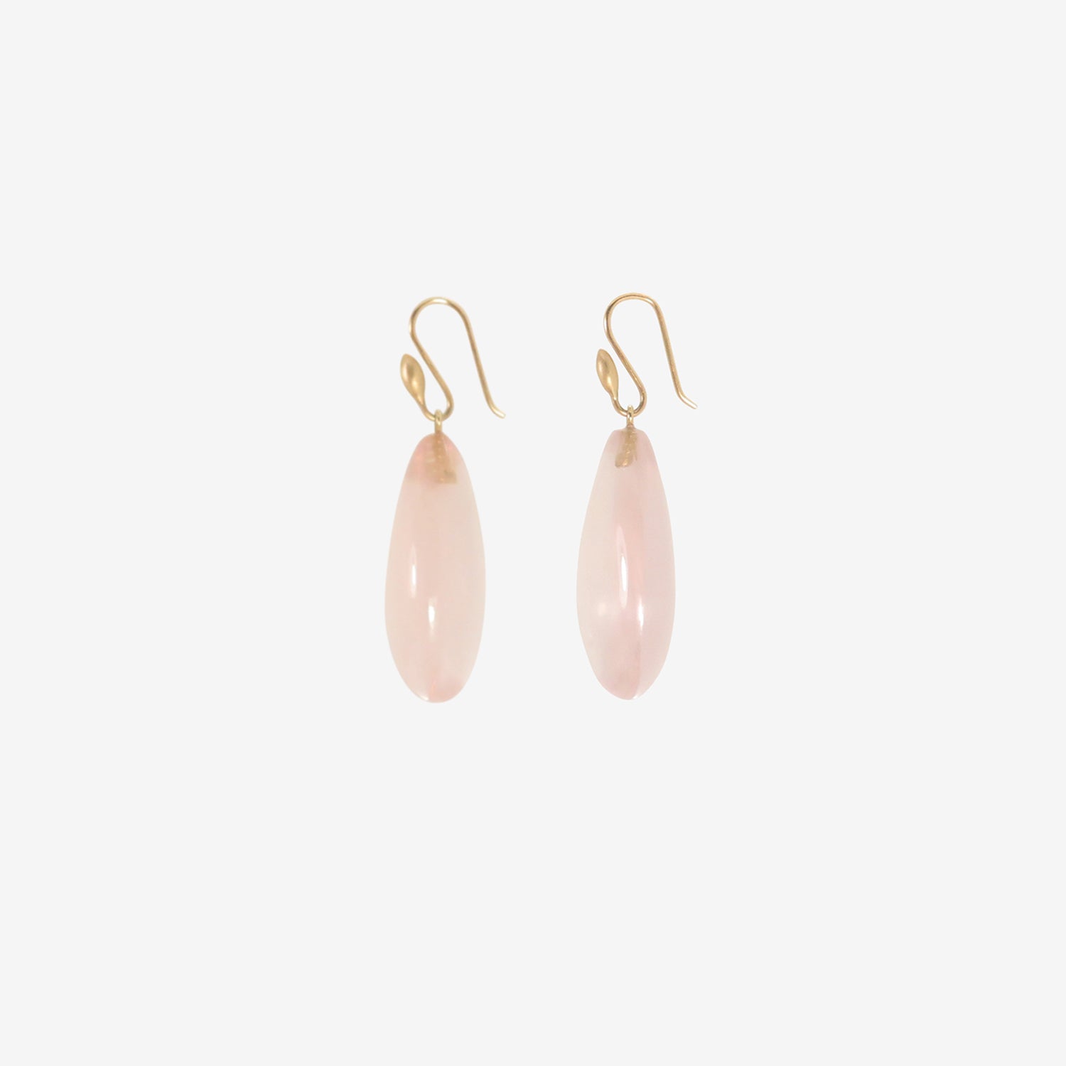 TED MUEHLING 14K & ROSE QUARTZ HAND-CUT TEARDROP EARRINGS