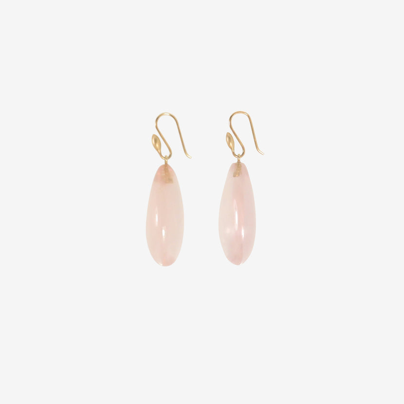 TED MUEHLING 14K & ROSE QUARTZ HAND-CUT TEARDROP EARRINGS
