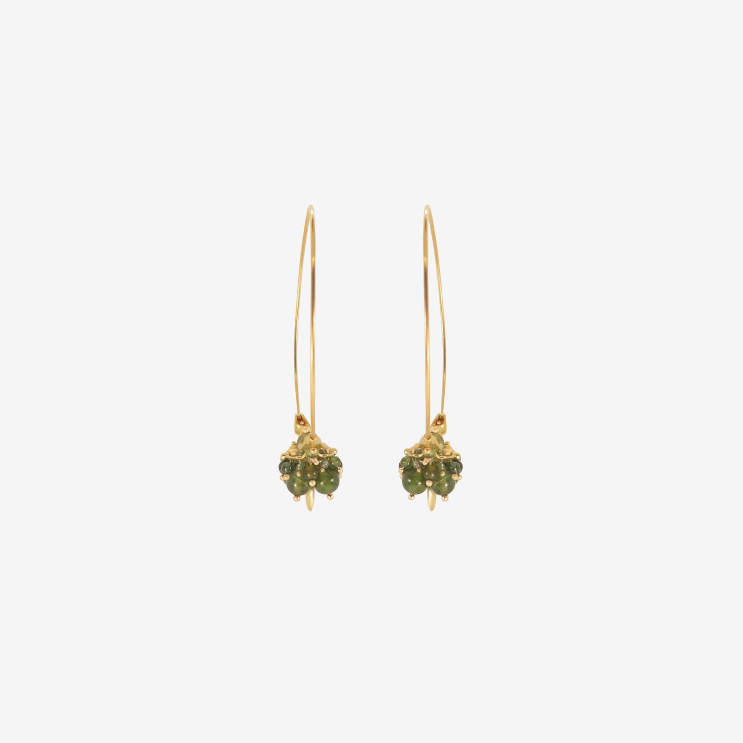 TED MUEHLING 18K & GREEN TOURMALINE MEDIUM HOOP CLUSTERS