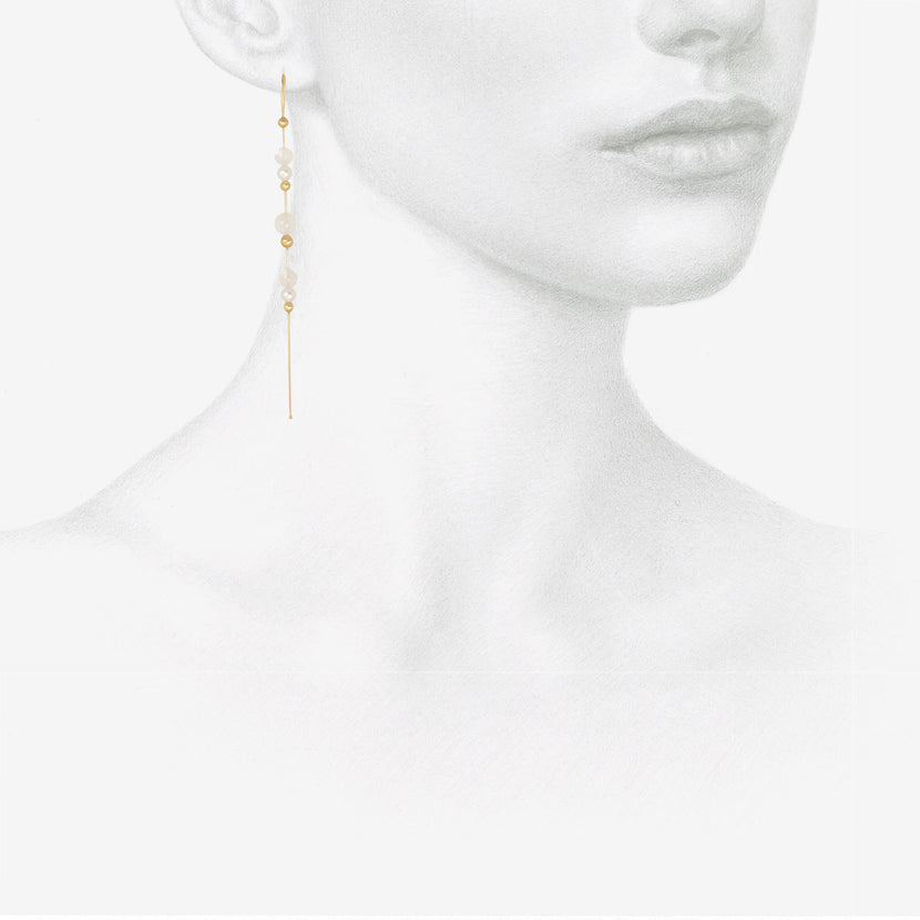 TED MUEHLING 14K & MOONSTONE BEAD CHAIN EARRINGS WITH WHITE PEARLS
