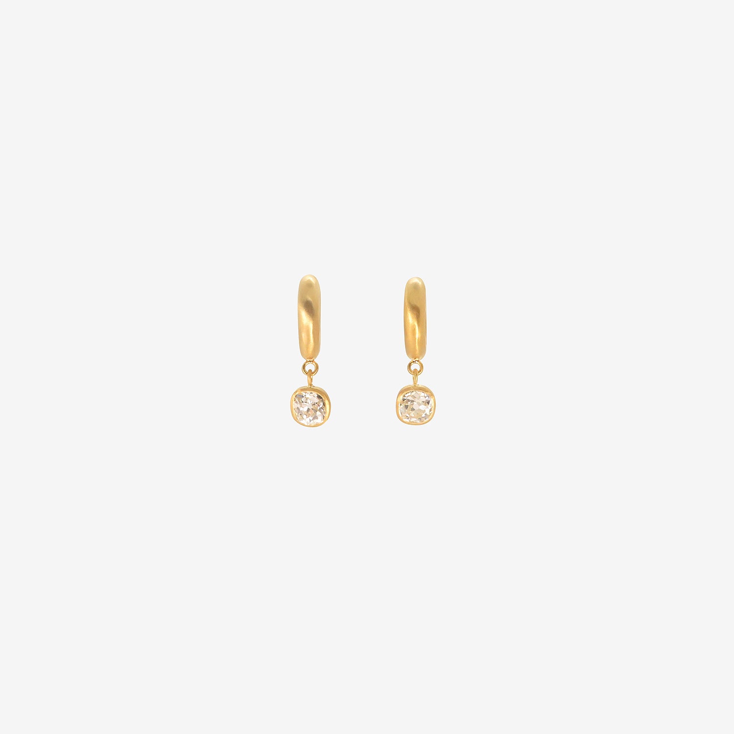 DARIUS 18K 8MM SIGNATURE HOOPS WITH CUSHION-CUT DIAMOND DROPS, 1.55CT