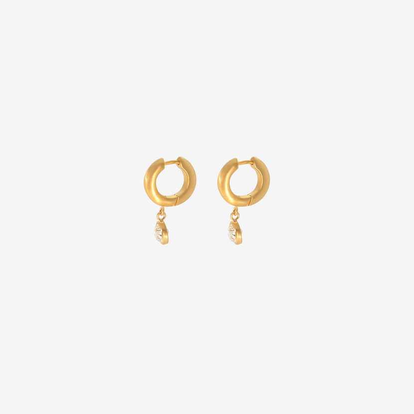 DARIUS 18K 8MM SIGNATURE HOOPS WITH CUSHION-CUT DIAMOND DROPS, 1.55CT