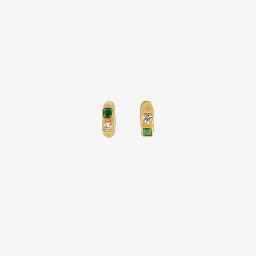DARIUS 18K SIGNATURE HOOPS WITH DIAMONDS & EMERALDS