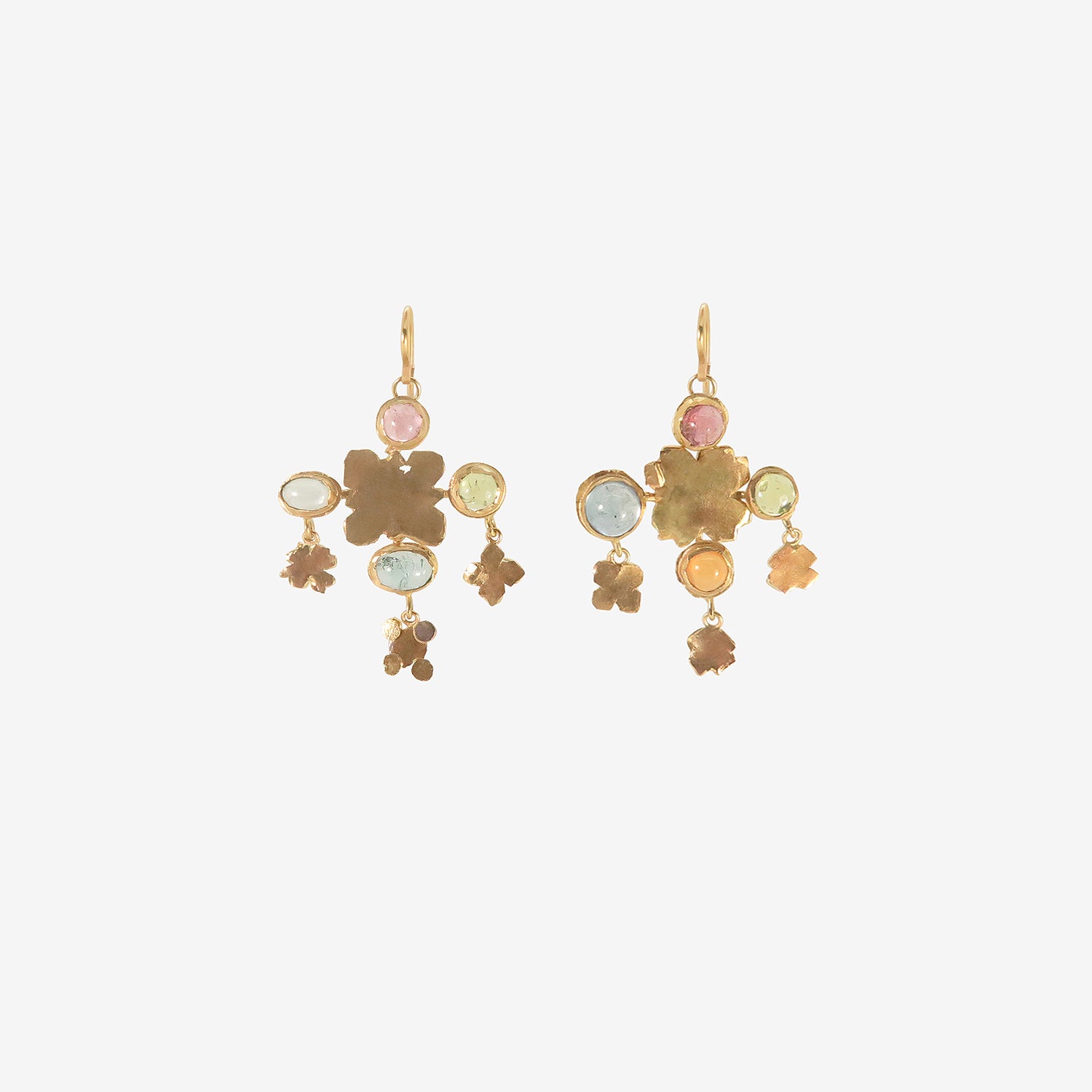 JUDY GEIB 18K MEDIEVAL FOLKLORISH EARRINGS WITH GEMSTONES
