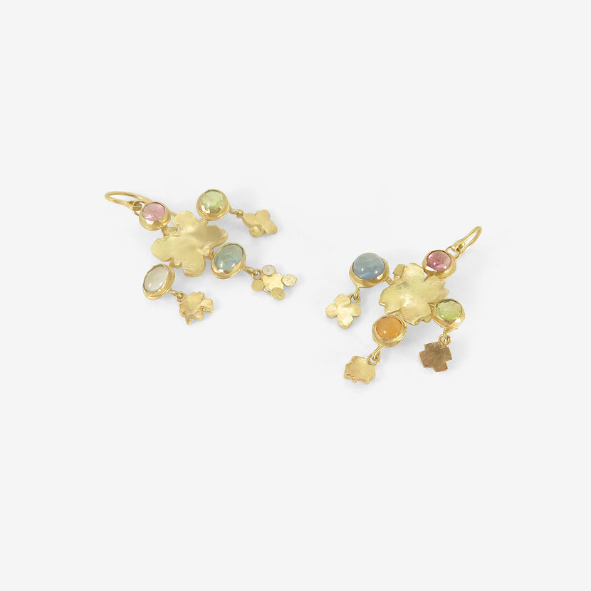 JUDY GEIB 18K MEDIEVAL FOLKLORISH EARRINGS WITH GEMSTONES