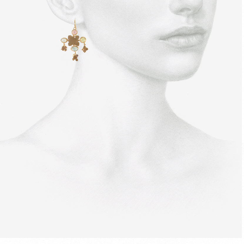 JUDY GEIB 18K MEDIEVAL FOLKLORISH EARRINGS WITH GEMSTONES