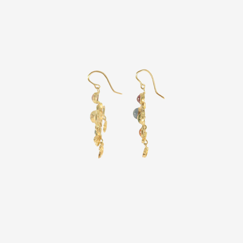 JUDY GEIB 18K MEDIEVAL FOLKLORISH EARRINGS WITH GEMSTONES