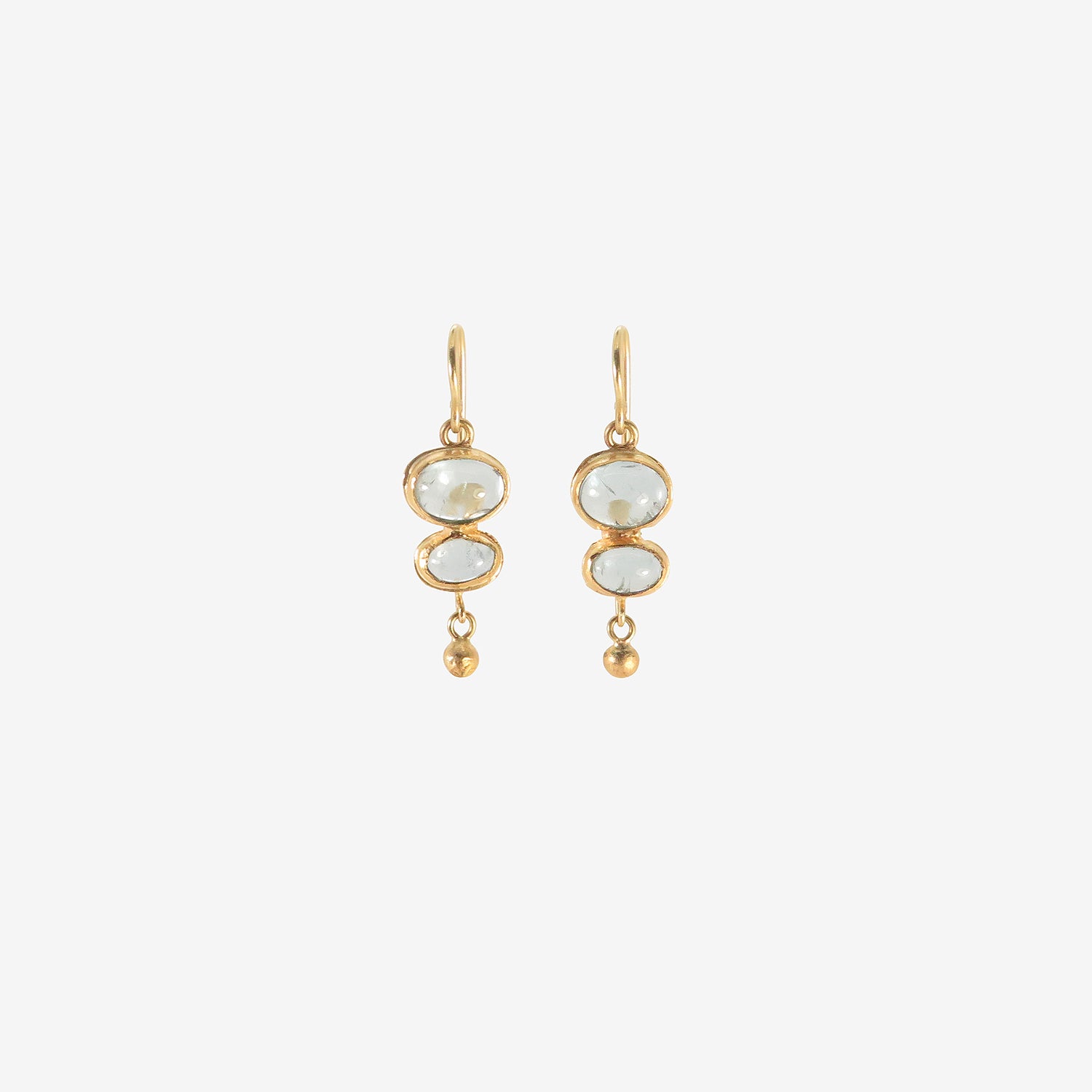 JUDY GEIB 18K & CABOCHON AQUAMARINE DOUBLE DROP EARRINGS WITH 22K DROPS, 3.94CT