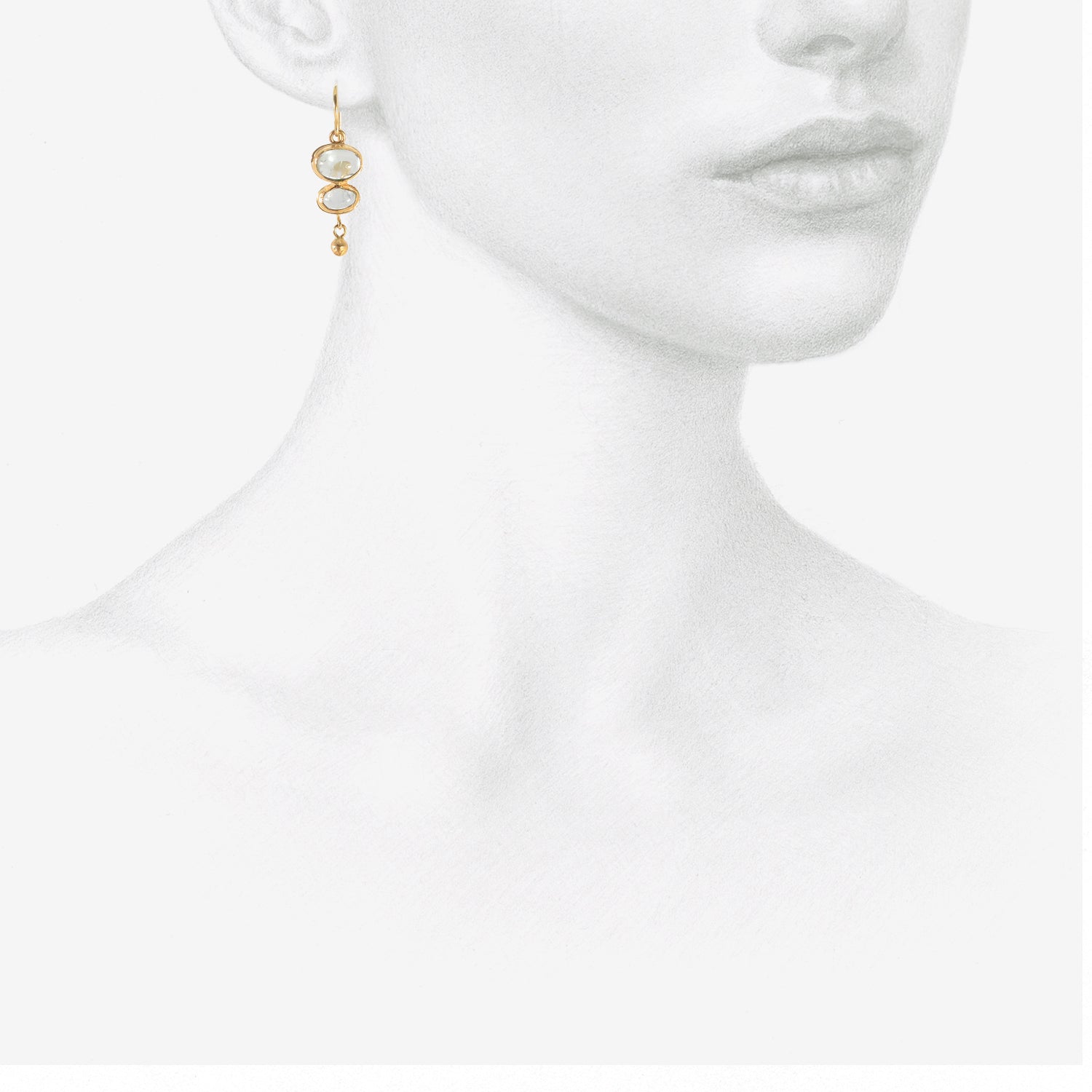 JUDY GEIB 18K & CABOCHON AQUAMARINE DOUBLE DROP EARRINGS WITH 22K DROPS, 3.94CT