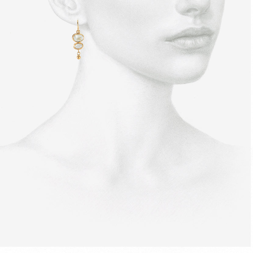 JUDY GEIB 18K & CABOCHON AQUAMARINE DOUBLE DROP EARRINGS WITH 22K DROPS, 3.94CT