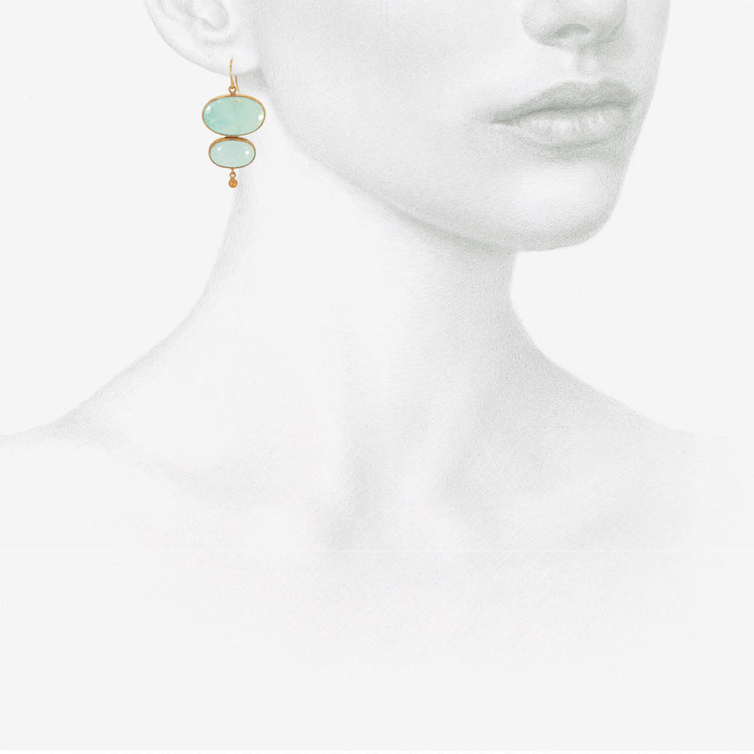 JUDY GEIB SILVER & 22K DOUBLE DROP PERSIAN TURQUOISE EARRINGS WITH 24K DROPS