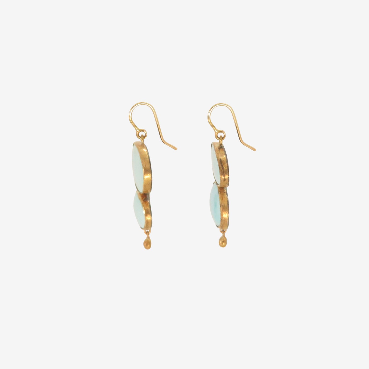 JUDY GEIB SILVER & 22K DOUBLE DROP PERSIAN TURQUOISE EARRINGS WITH 24K DROPS