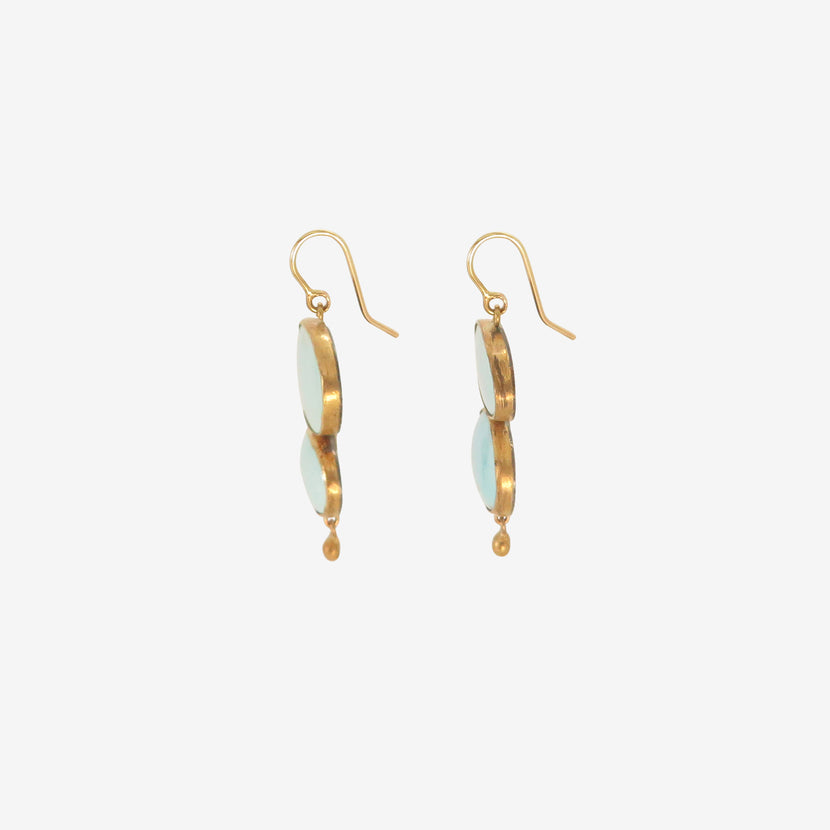 JUDY GEIB SILVER & 22K DOUBLE DROP PERSIAN TURQUOISE EARRINGS WITH 24K DROPS