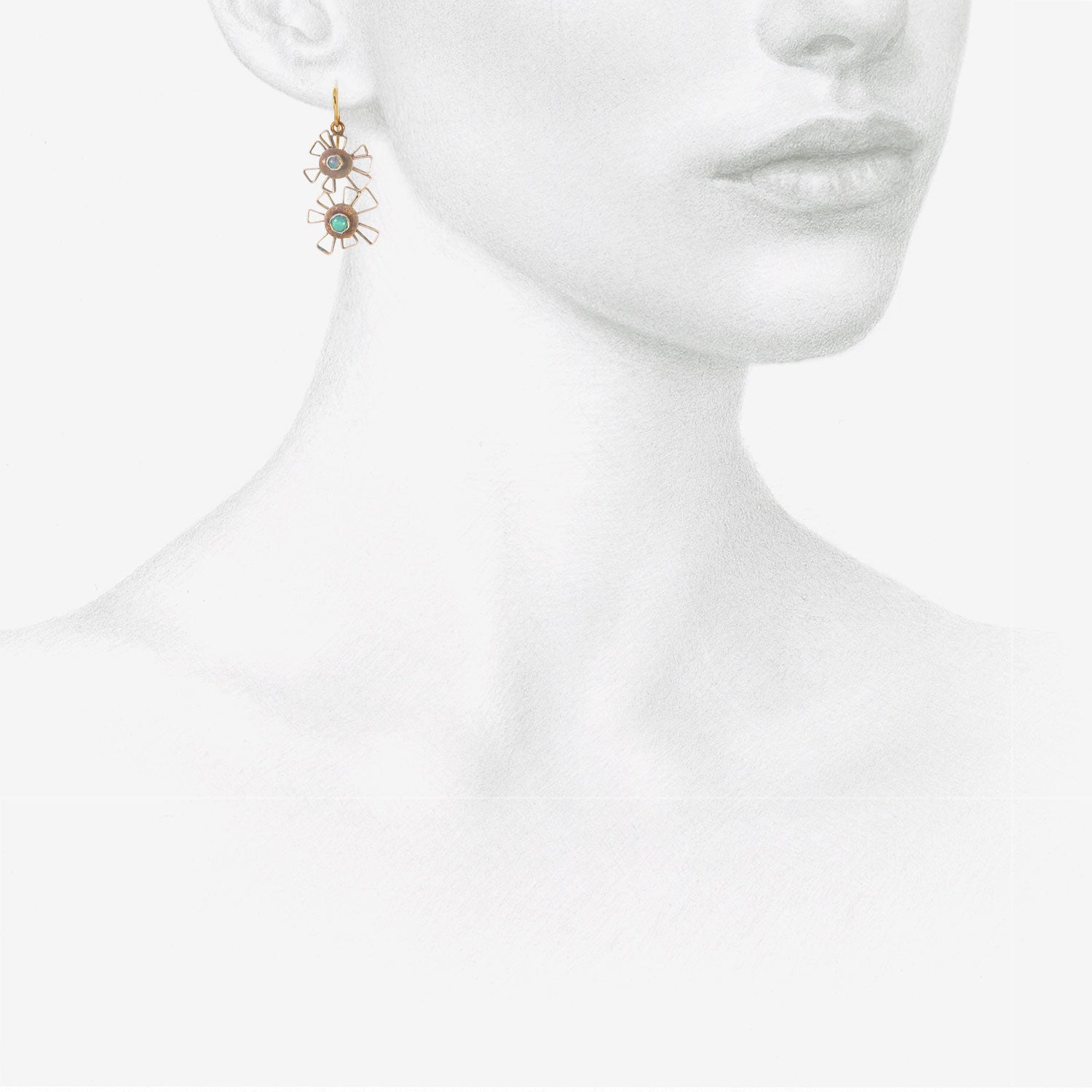 JUDY GEIB STERLING SILVER & ETHIOPIAN OPAL DOUBLE STARRY FLOWERY EARRINGS