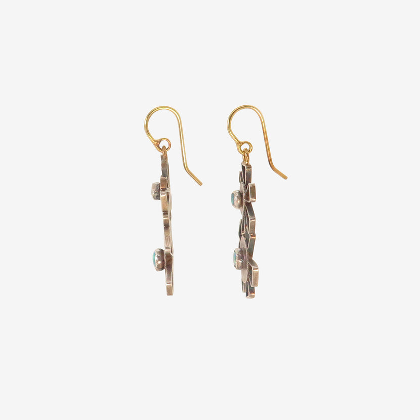 JUDY GEIB STERLING SILVER & ETHIOPIAN OPAL DOUBLE STARRY FLOWERY EARRINGS