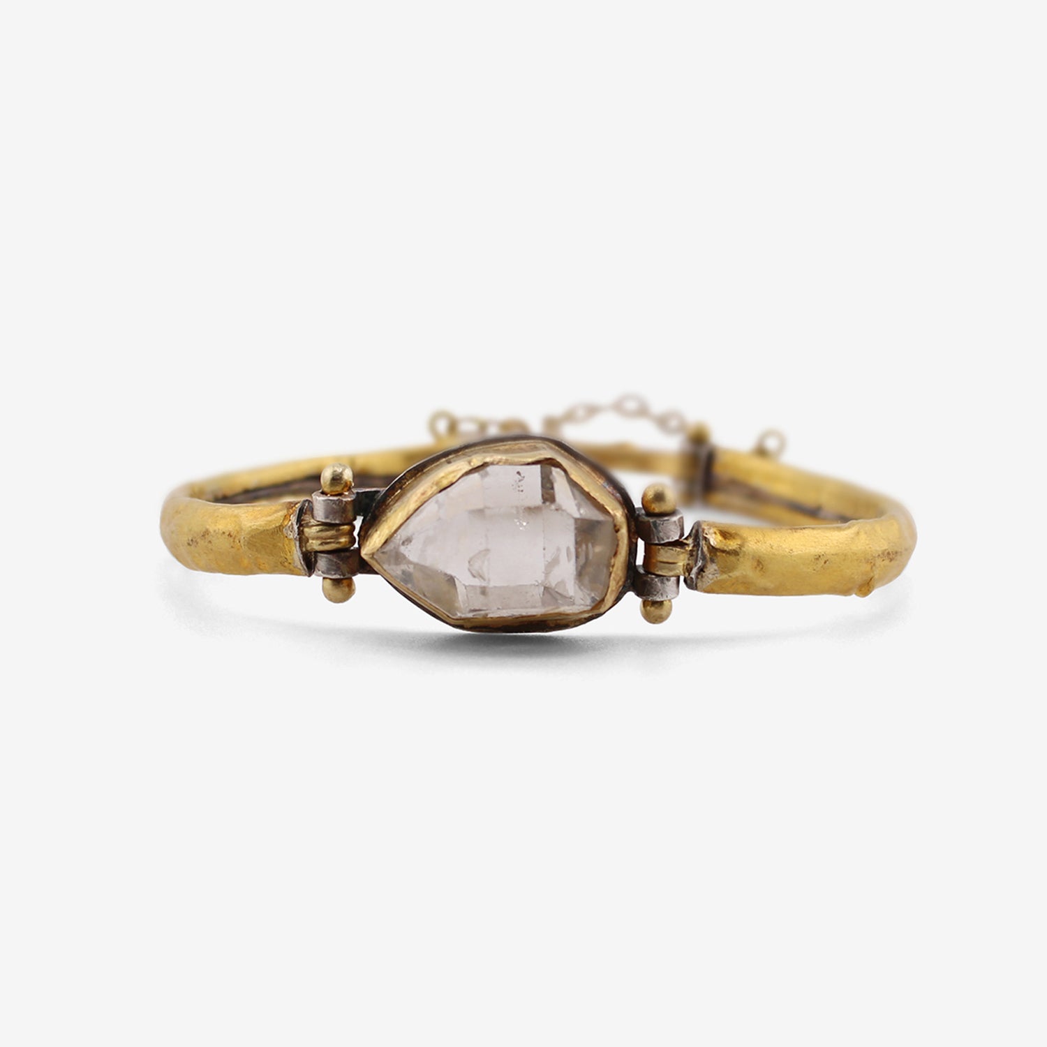 JUDY GEIB 24K OVER SILVER CUFF BRACELET WITH LARGE HERKIMER DIAMOND