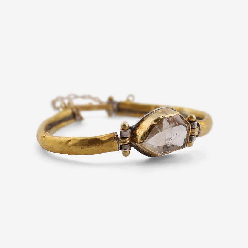 JUDY GEIB 24K OVER SILVER CUFF BRACELET WITH LARGE HERKIMER DIAMOND