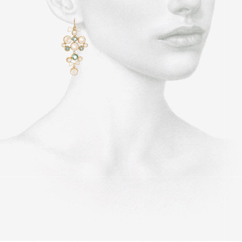 JUDY GEIB 18K & MOONSTONE CHANDELIER EARRINGS WITH APATITE