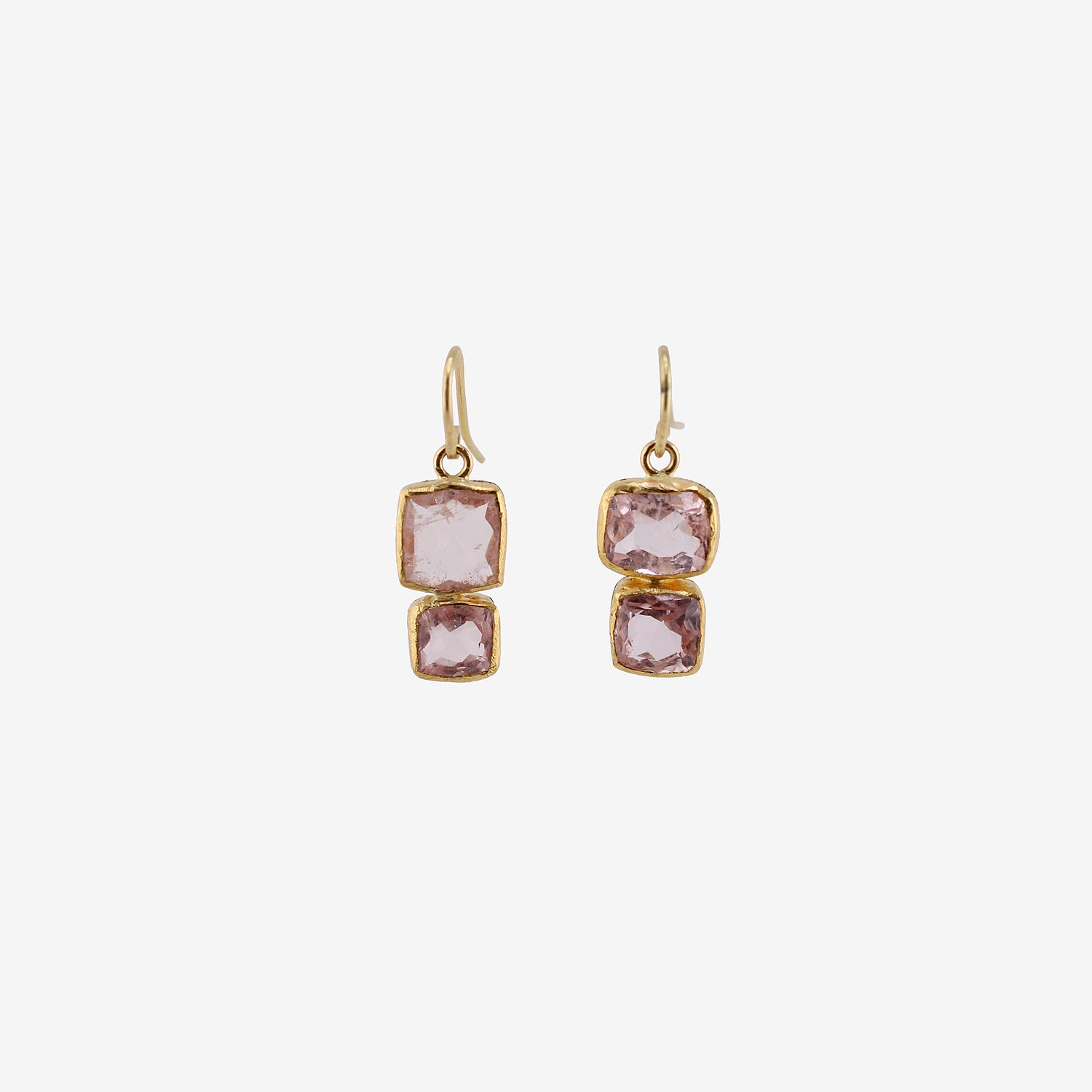 JUDY GEIB 18K & SQUARE MORGANITE DOUBLE DROP EARRINGS, 7.13CT
