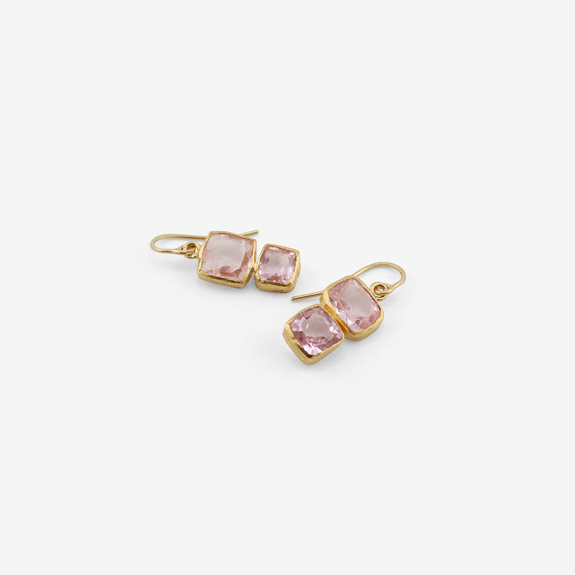 JUDY GEIB 18K & SQUARE MORGANITE DOUBLE DROP EARRINGS, 7.13CT