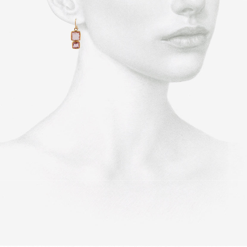 JUDY GEIB 18K & SQUARE MORGANITE DOUBLE DROP EARRINGS, 7.13CT