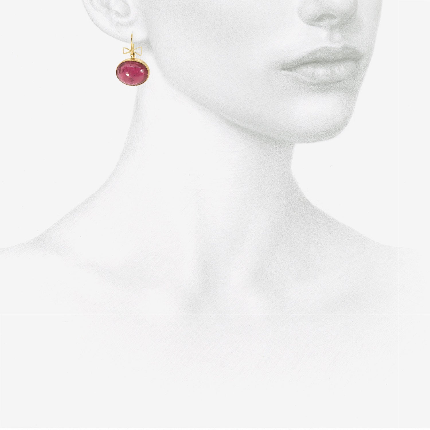 JUDY GEIB 18K & PINK TOURMALINE CABOCHON EARRINGS WITH ANGULAR BOW DETAILS, 24.5CT