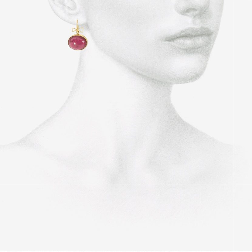 JUDY GEIB 18K & PINK TOURMALINE CABOCHON EARRINGS WITH ANGULAR BOW DETAILS, 24.5CT