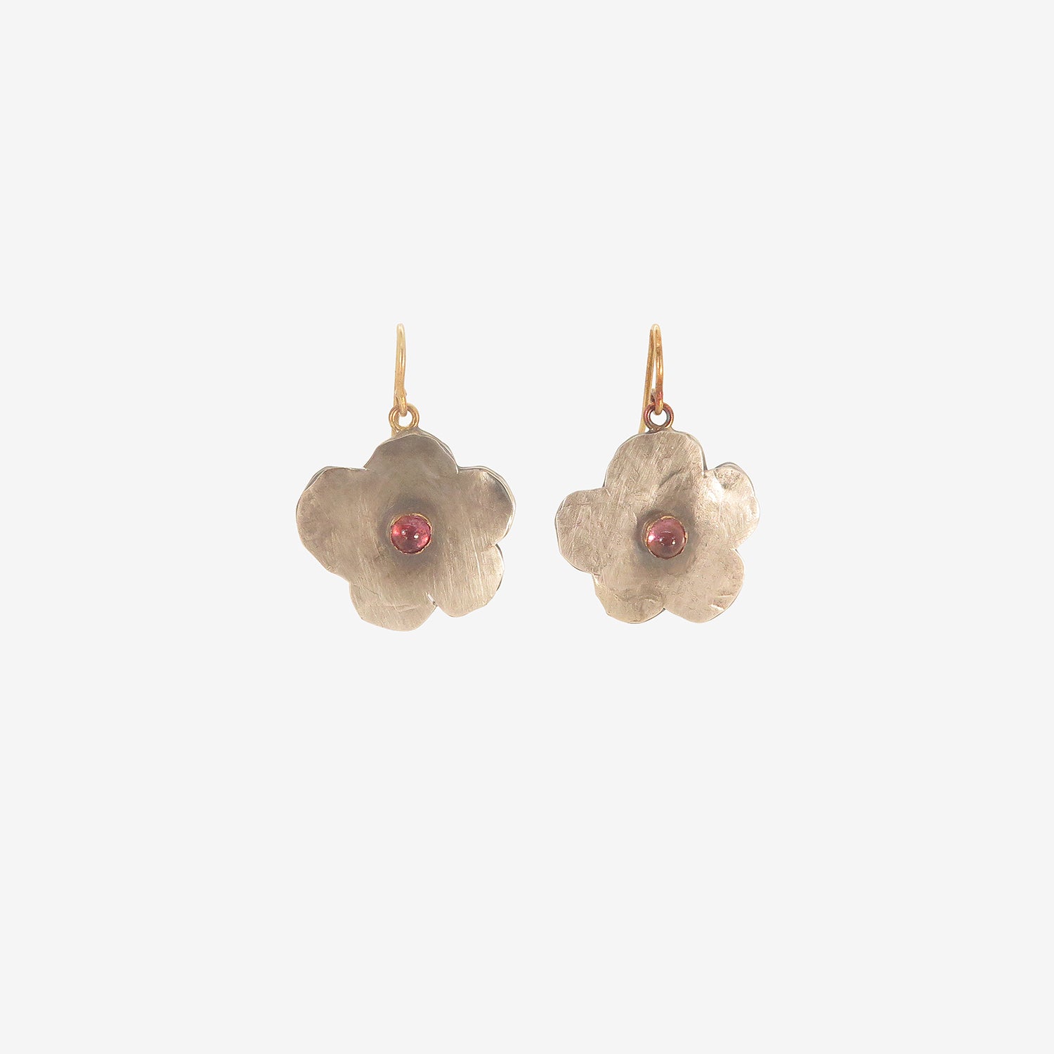 JUDY GEIB STERLING SILVER CHERRY BLOSSOM EARRINGS WITH PINK TOURMALINE CENTERS, 1CT