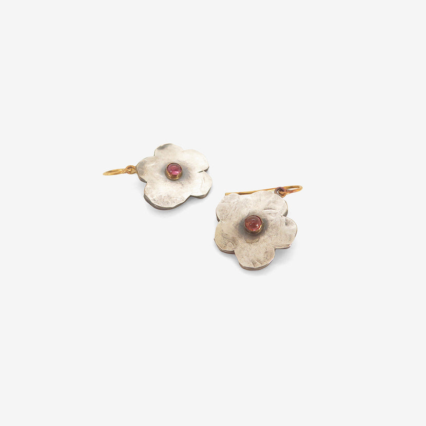 JUDY GEIB STERLING SILVER CHERRY BLOSSOM EARRINGS WITH PINK TOURMALINE CENTERS, 1CT