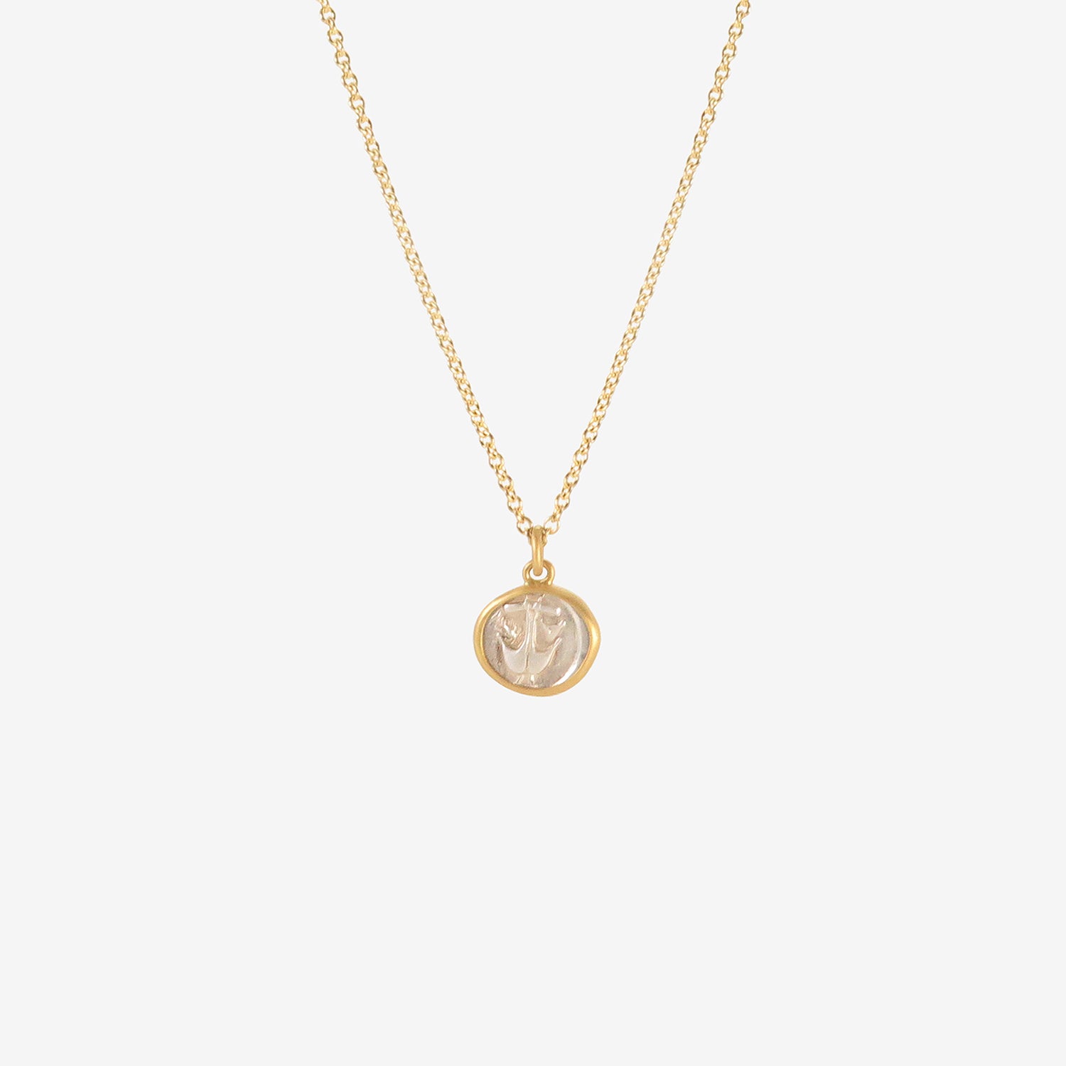 LOLA BROOKS 22K ANCIENT GREEK ANCHOR WITH CRAWFISH / GORGON HEAD OF MEDUSA COIN PENDANT, 400 BC