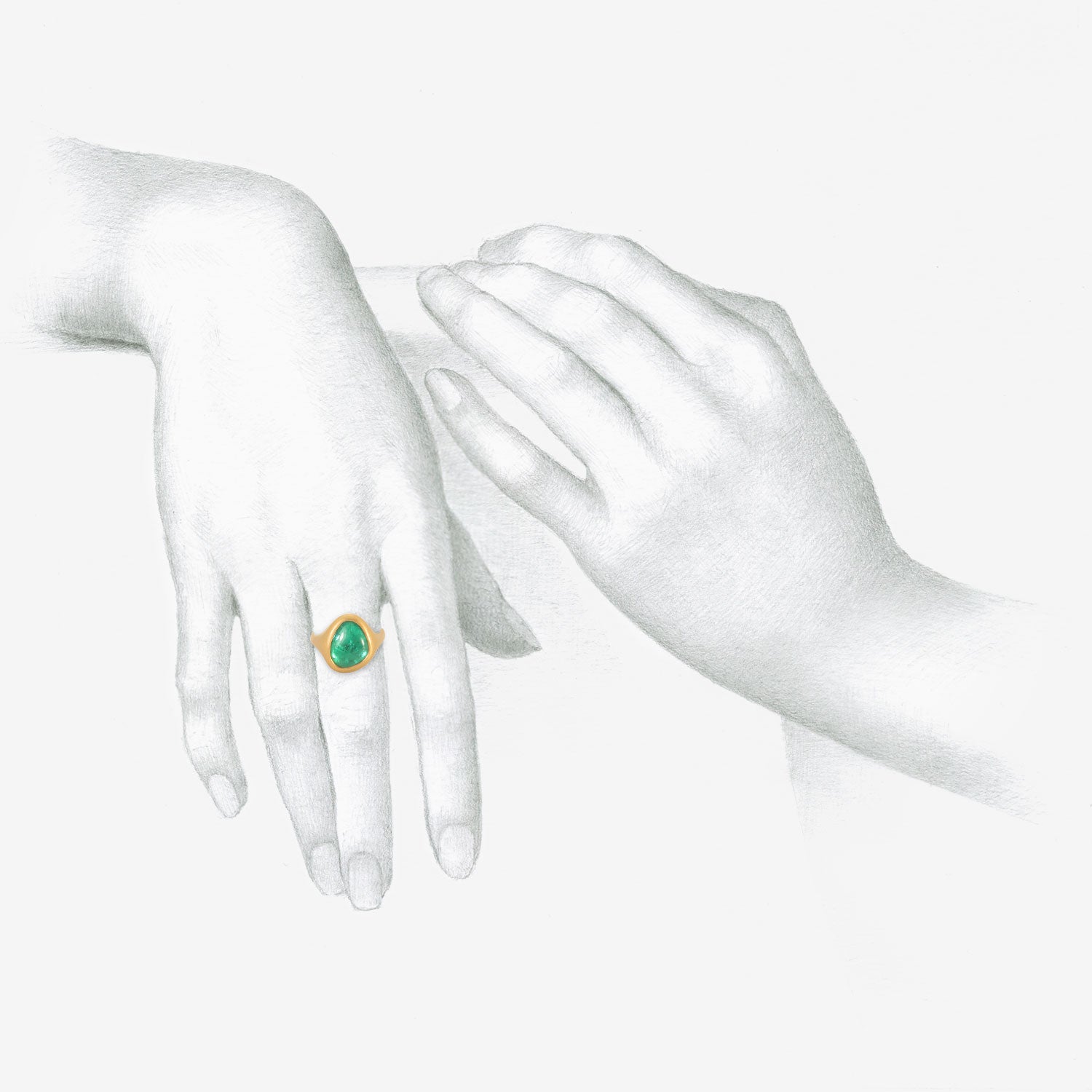 LOLA BROOKS 22K & COLOMBIAN EMERALD PEBBLE CAST RING, 3.35CT