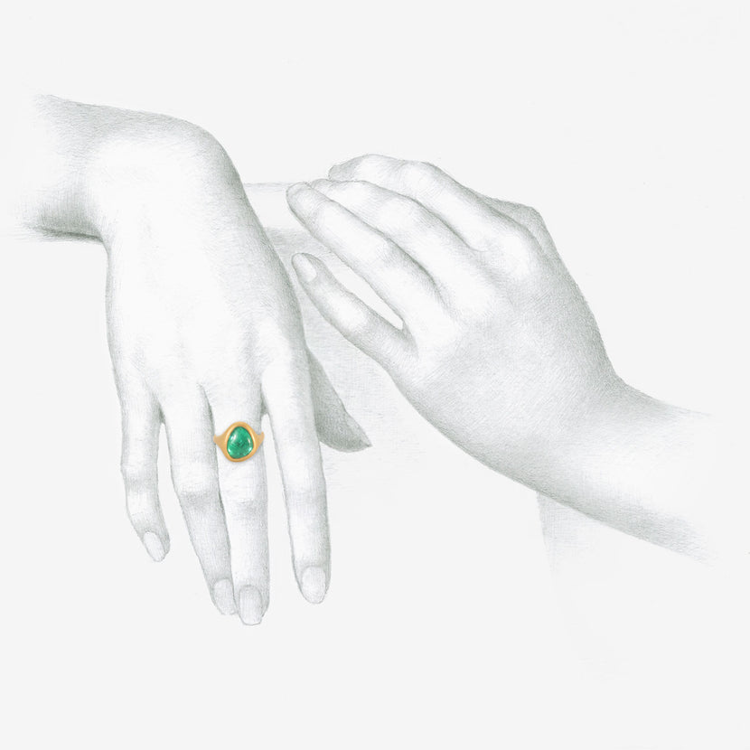 LOLA BROOKS 22K & COLOMBIAN EMERALD PEBBLE CAST RING, 3.35CT