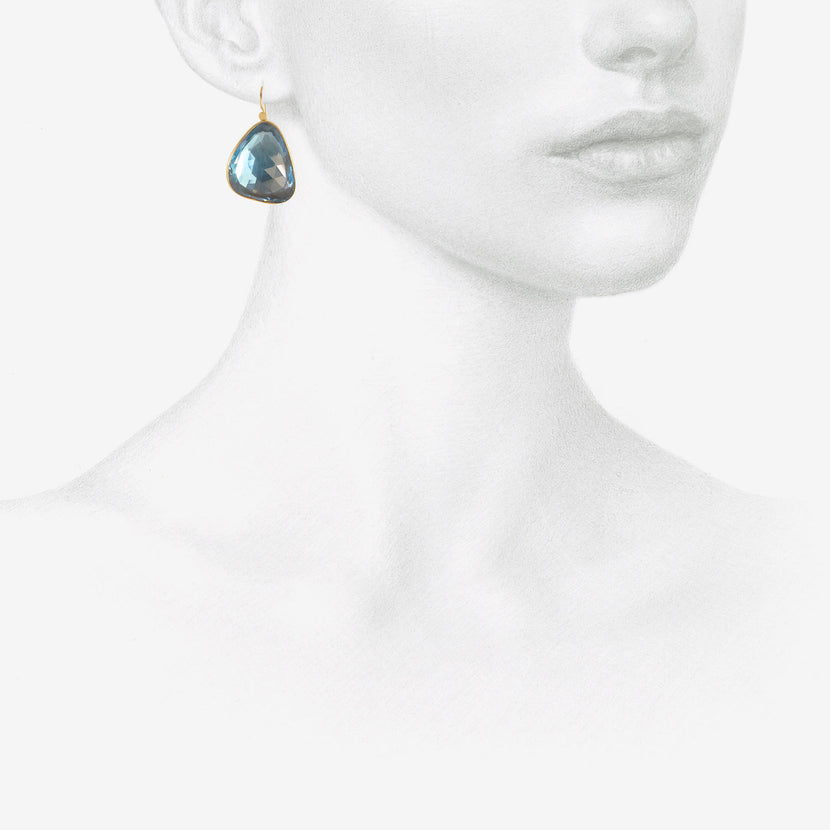 LOLA BROOKS 18K & MISMATCHED LONDON BLUE TOPAZ BOULDER DROP EARRINGS, 67.07CT