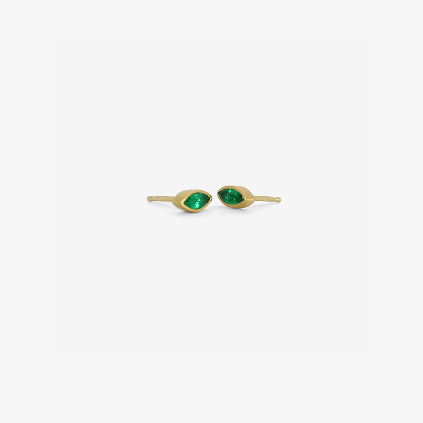 LOLA BROOKS 18K & NAVETTE-SHAPED EMERALD STUDS, .35CT