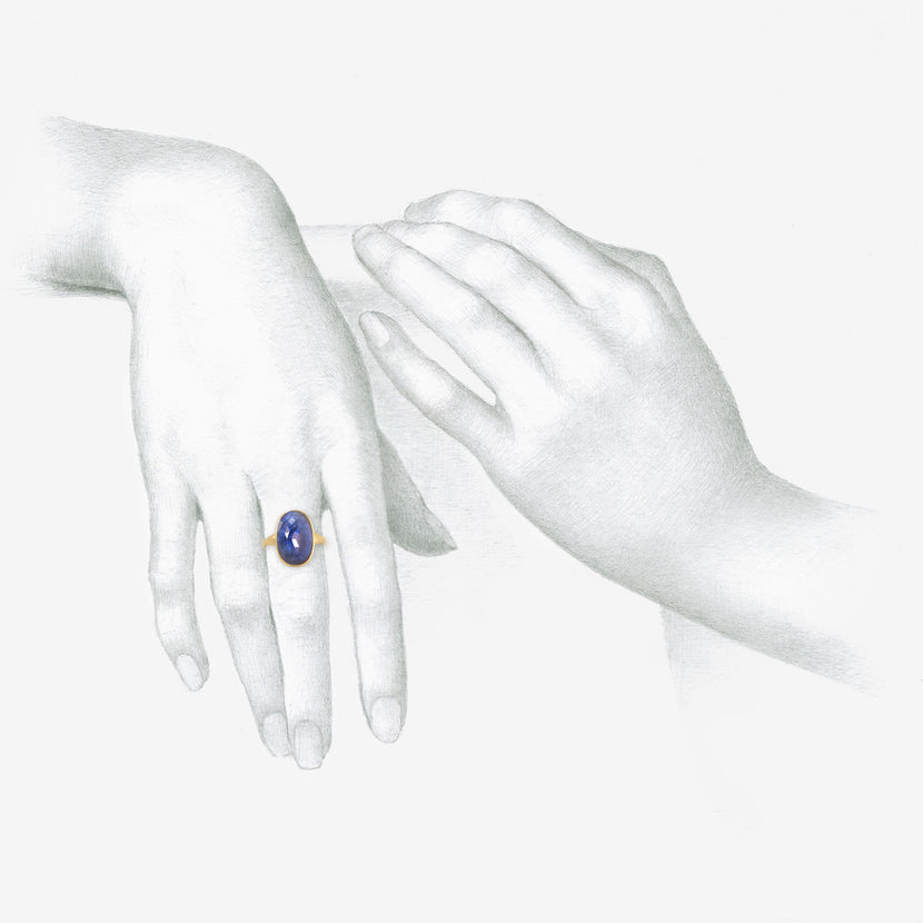 LOLA BROOKS 18K & OVAL BLUE SAPPHIRE RING, 4.19CT