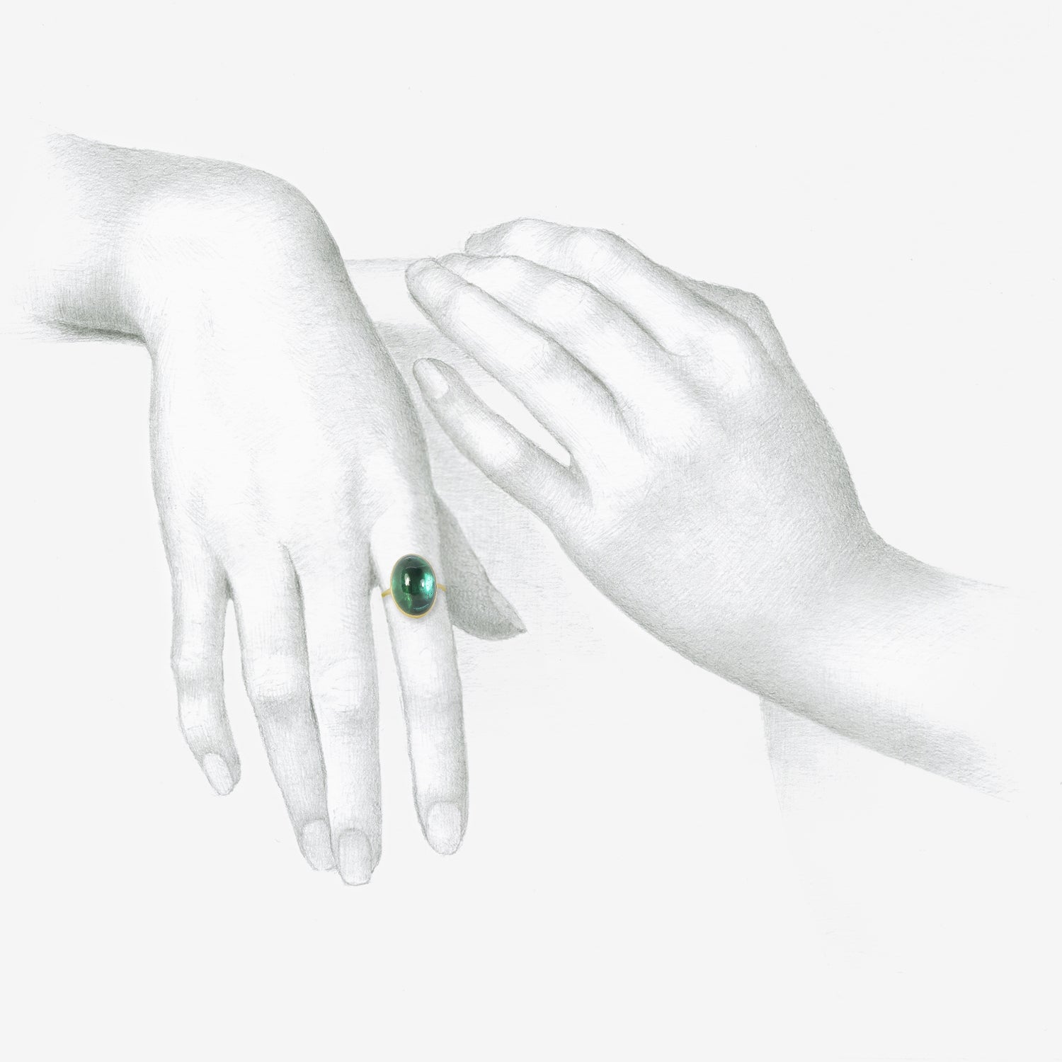 LOLA BROOKS 18K & OVAL BLUE GREEN TOURMALINE RING, 14.9CT