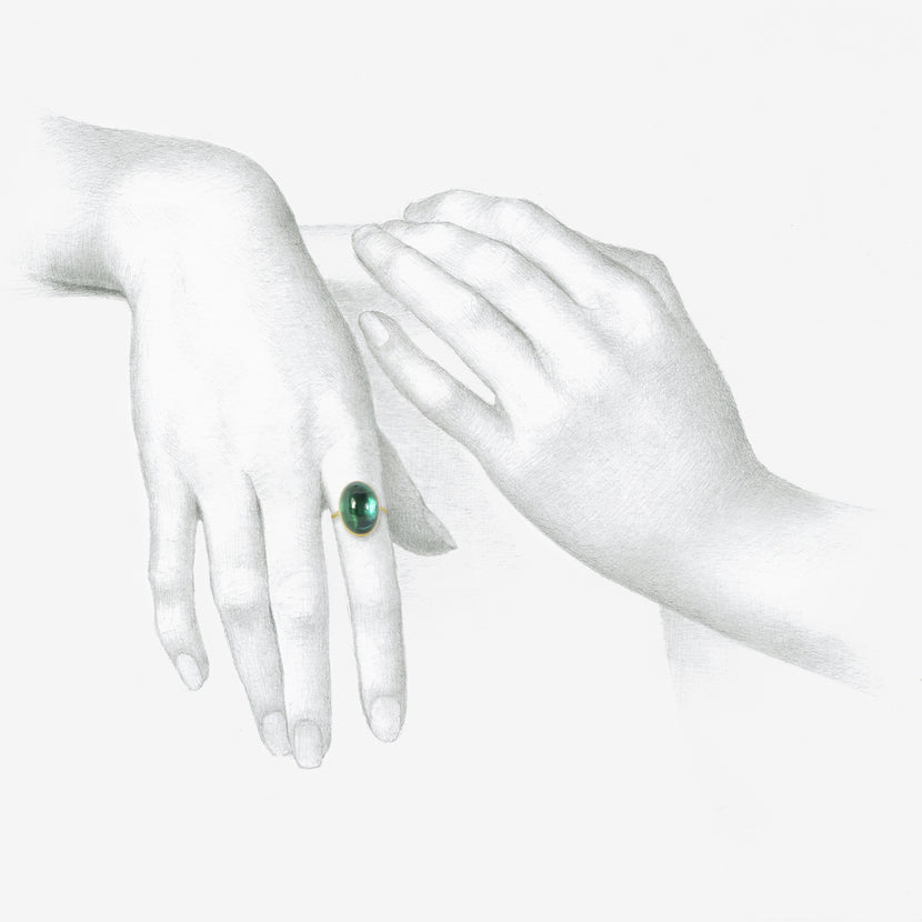 LOLA BROOKS 18K & OVAL BLUE GREEN TOURMALINE RING, 14.9CT