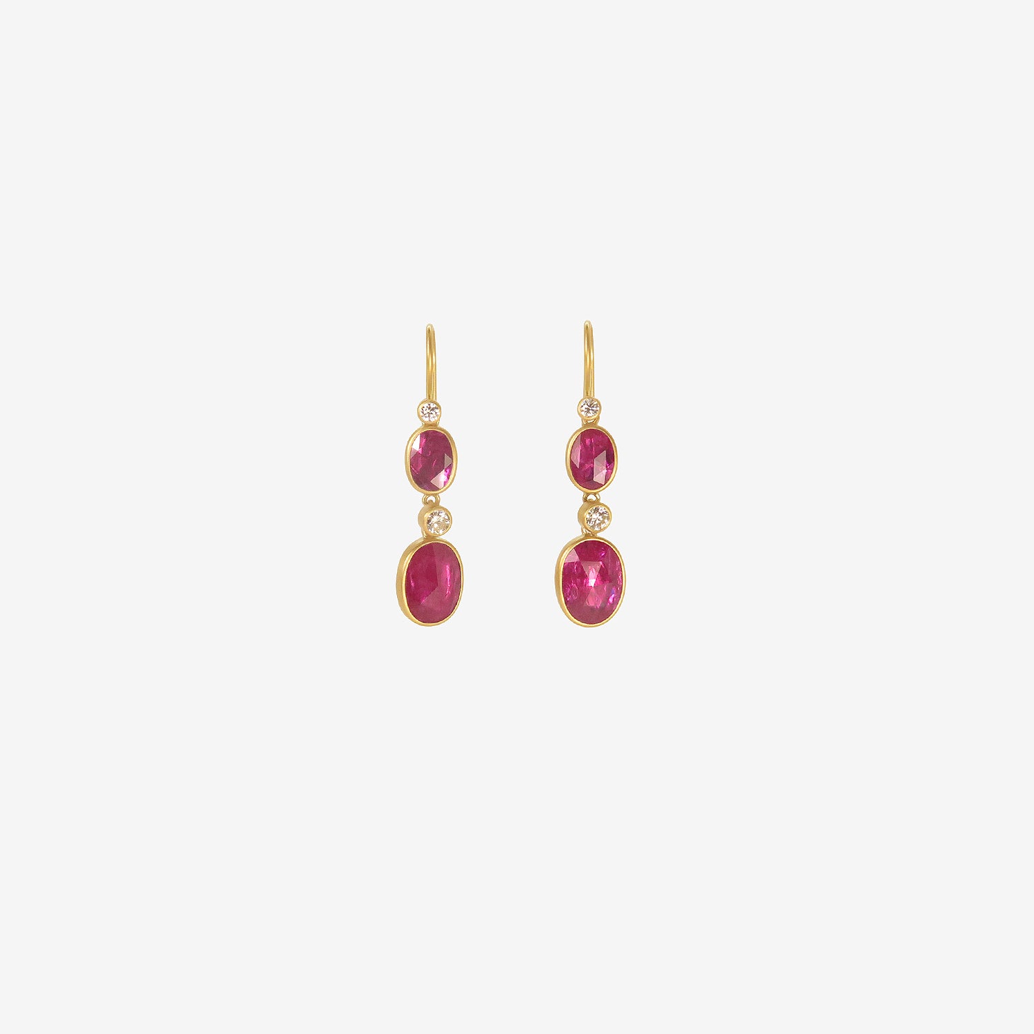 LOLA BROOKS 18K & ROSE-CUT RUBY DOUBLE DROP EARRINGS WITH DIAMONDS