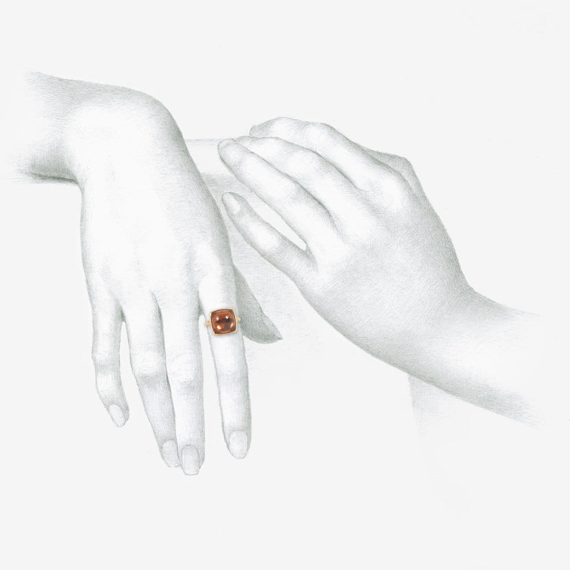 NICOLE LANDAW ROSY ORANGE TOURMALINE CHICLET EMPIRE RING