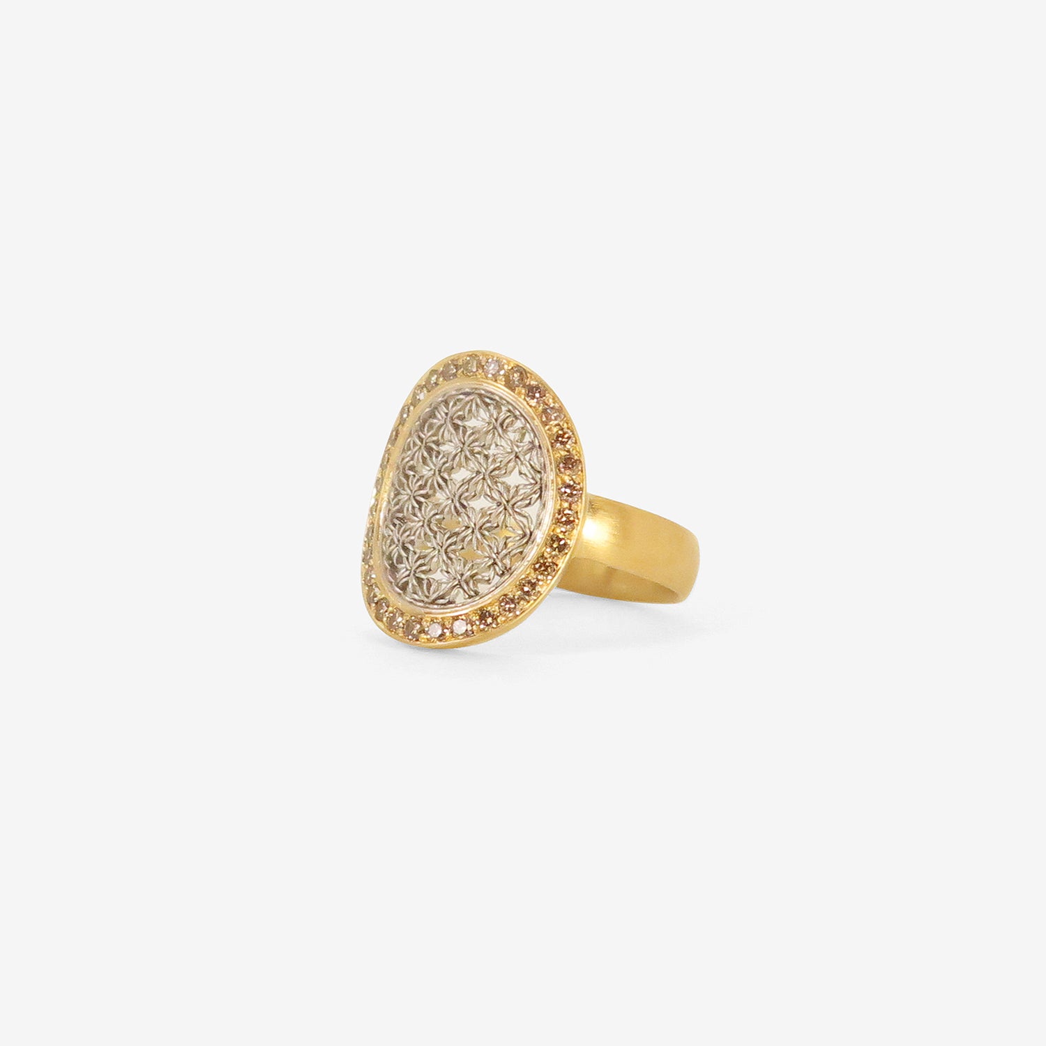 NIKOLLE RADI 18K & PLATINUM OVAL DAMASK RING WITH CHAMPAGNE DIAMONDS, .42CT