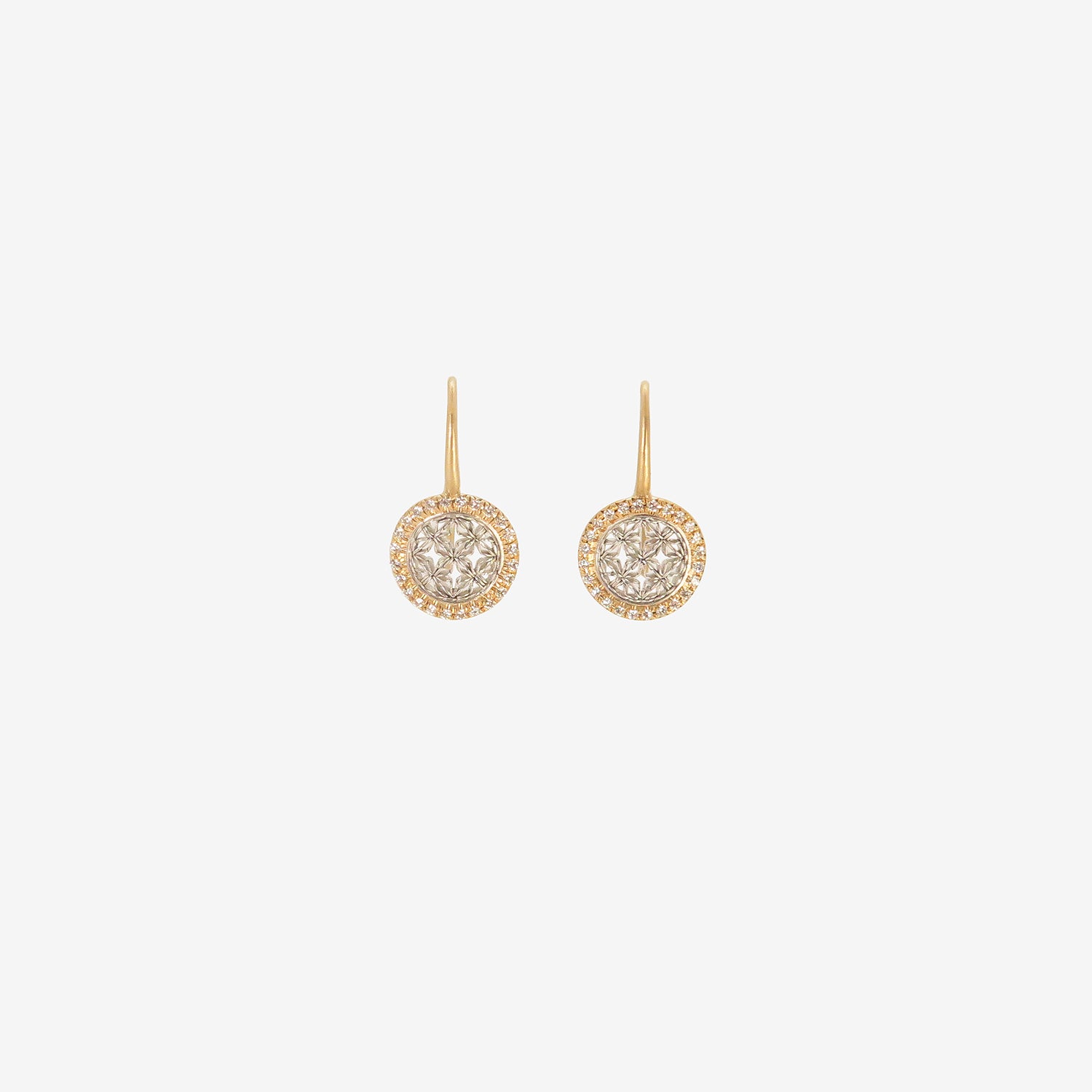 NIKOLLE RADI 18K & PLATINUM SMALL DAMASK EARRINGS WITH WHITE DIAMONDS