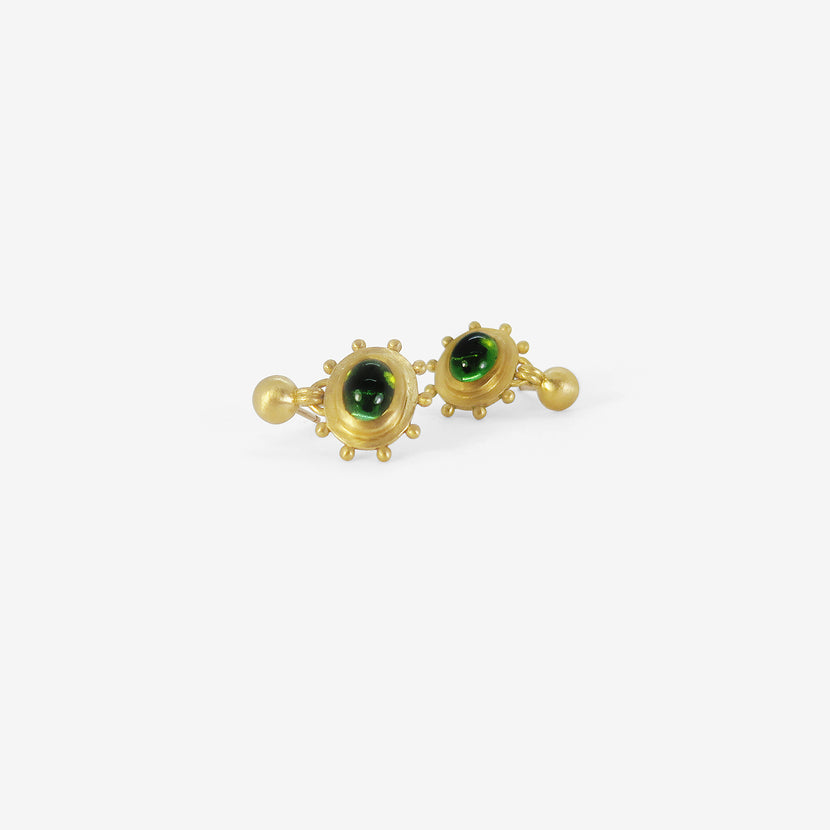 PROUNIS 22K & GREEN TOURMALINE LARGE GRANULATED BELL EARRINGS