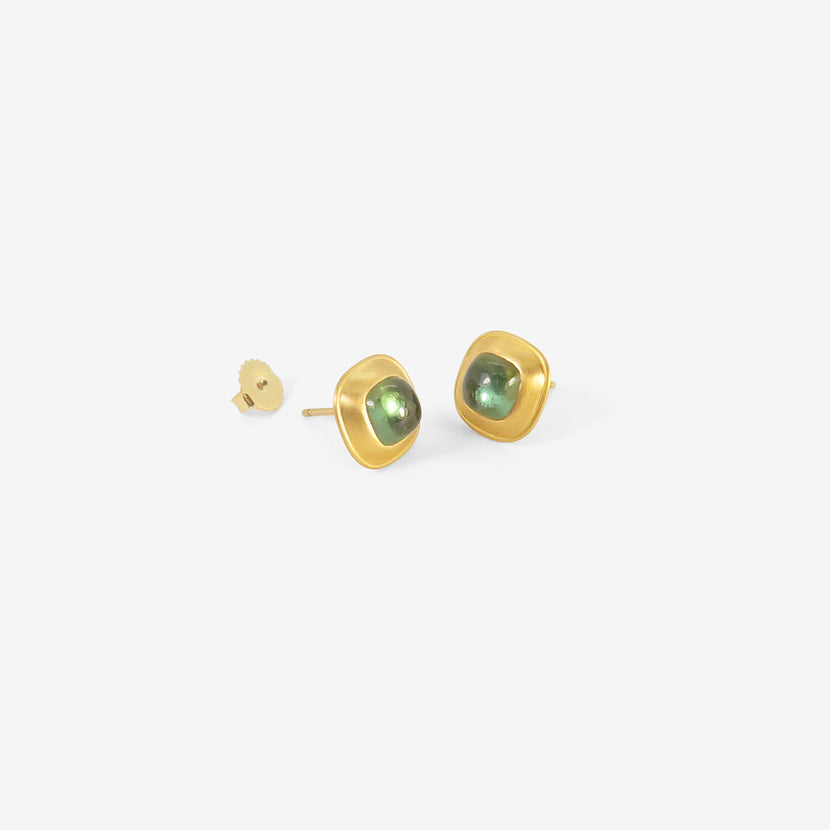 PROUNIS 22K & GREEN TOURMALINE CUSHION CAPSA STUDS