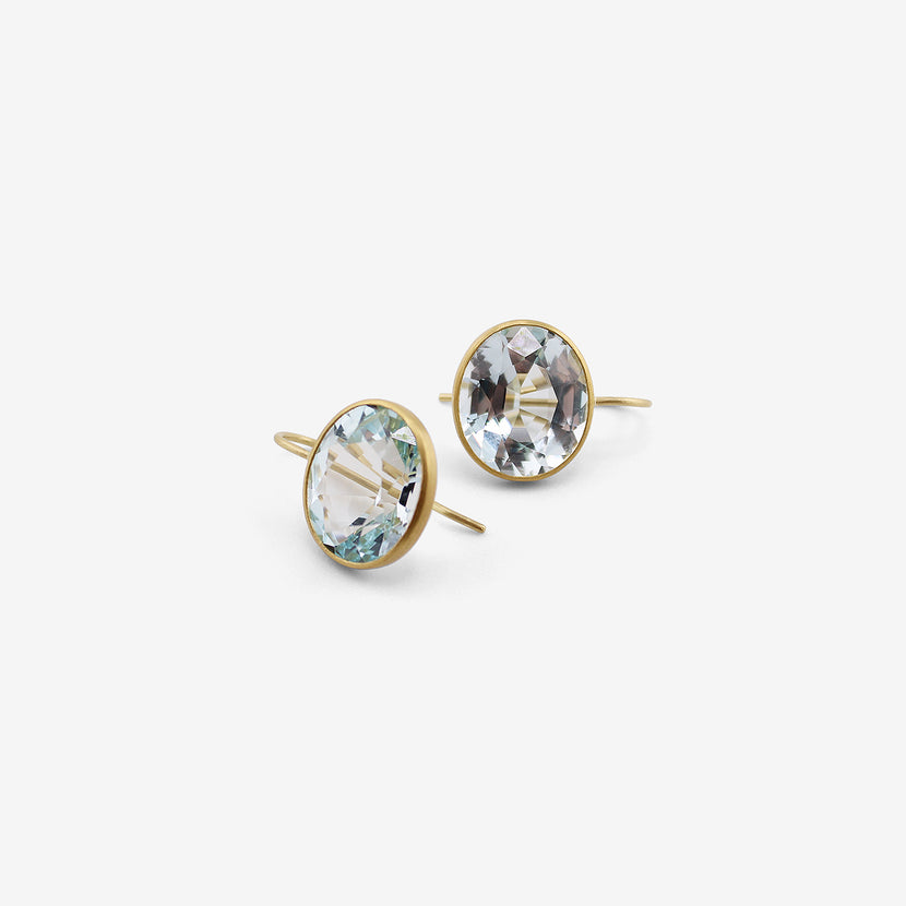 ROSANNE PUGLIESE 22K & FACETED OVAL LIGHT BLUE TOPAZ EAST/WEST EARRINGS, 19CT