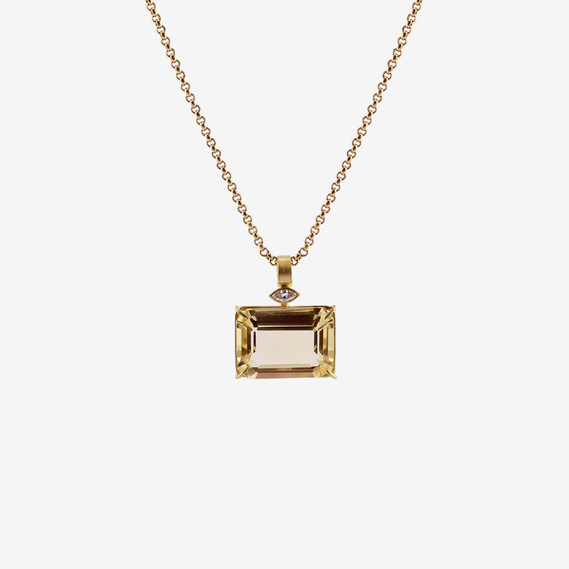 ROSANNE PUGLIESE 22K & EMERALD-CUT CITRINE PENDANT WITH MARQUIS DIAMOND