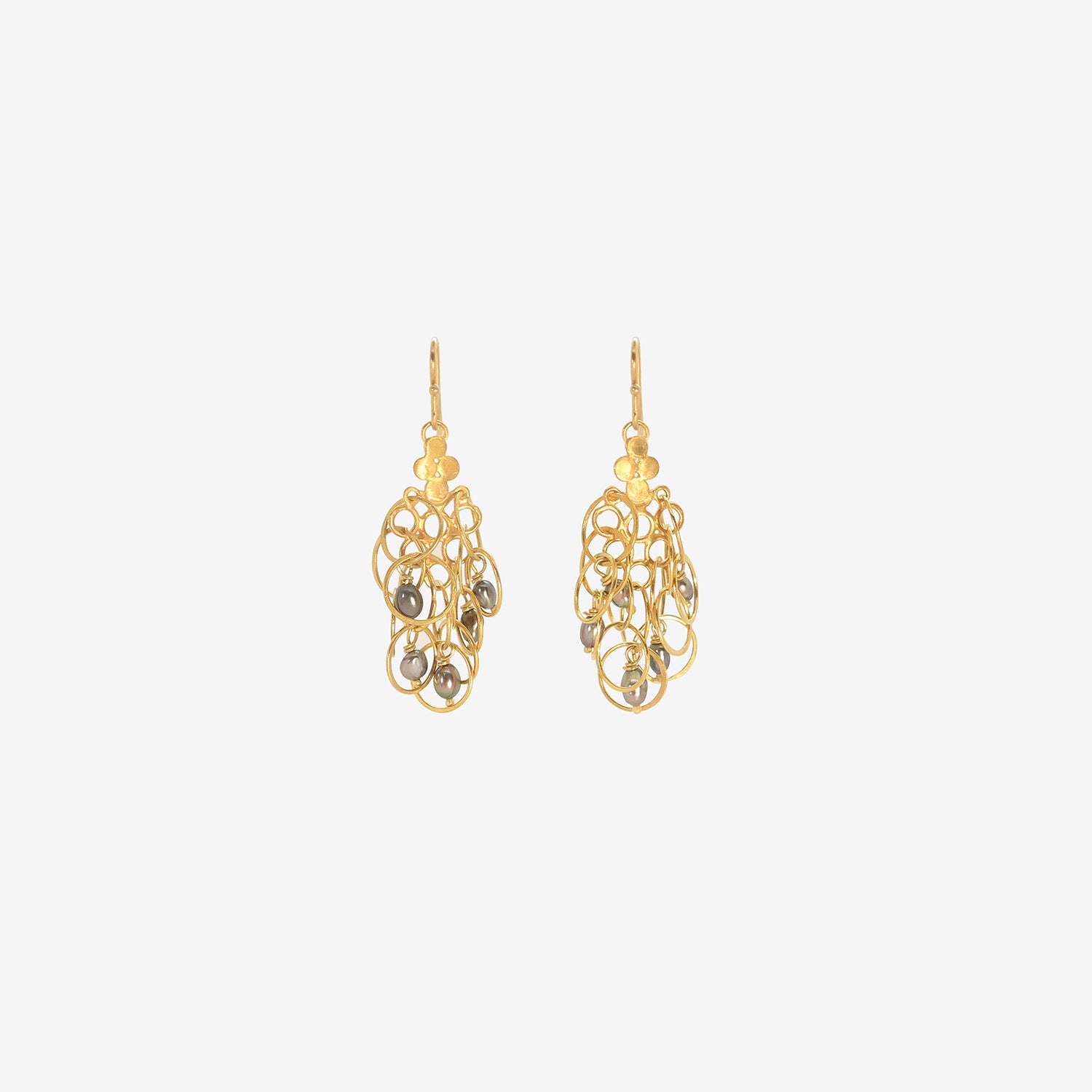 ROSANNE PUGLIESE 22K FLUTTER EARRINGS WITH GREY KESHI PEARL DROPS