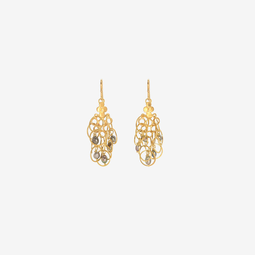 ROSANNE PUGLIESE 22K FLUTTER EARRINGS WITH GREY KESHI PEARL DROPS