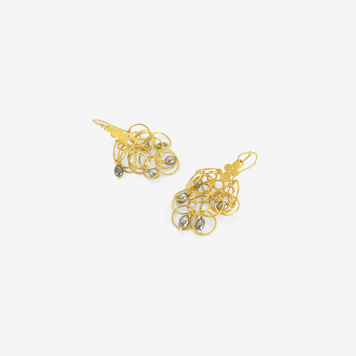 ROSANNE PUGLIESE 22K FLUTTER EARRINGS WITH GREY KESHI PEARL DROPS